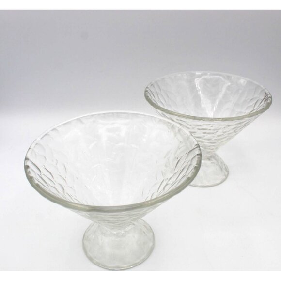 Ice Cream Dish Set of 2  Crackle Pattern Glass Large Clear Vintage Cone Shaped - Picture 6 of 10